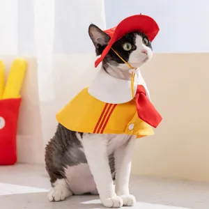 Lindo disfraz de gato para primavera y verano, capa transpirable para mascotas con sombrero