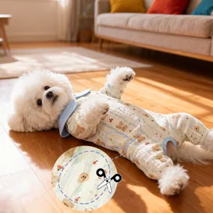 Pet Dog Clothes Cute Cartoon Bear Print Four Legged Belly Wrap Cotton Thin Spring Summer Puppy Apparel Pet Supplies