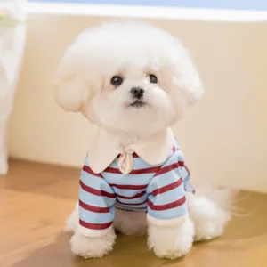 Huisdier Hond T-Shirt Zomer Ademend GestreEPT Polo Shirt Schattige Beer Print Omgeslagen Kraag Kleding Voor Kleine Honden Katten Puppy