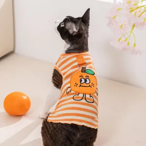 Cute Cartoon Orange Embroidered Pet Vest Summer Thin Breathable Knitted Tank Top For Cats Dogs Puppy Apparel