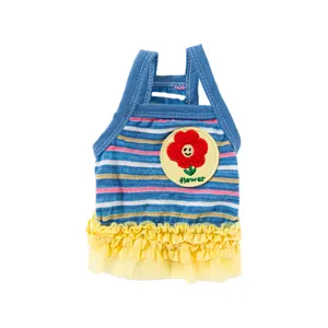 Vestito estivo traspirante per animali domestici a righe con fiore per piccoli cani e cuccioli