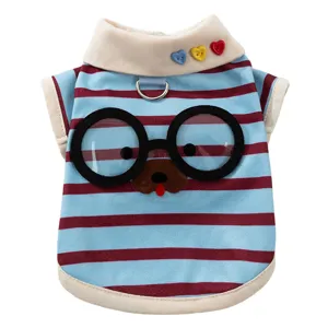 Schattig gestreept huisdier t-shirt met brillenbeer design, ademende dunne hondenkleding zomer.