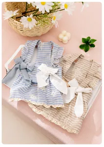 Vestito principessa rigato per animali domestici primavera estate gatto cane con fiocco.