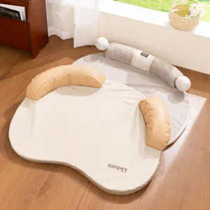 Detailed view of the pet bed with woven pillows and cozy padding, perfect for small dogs.