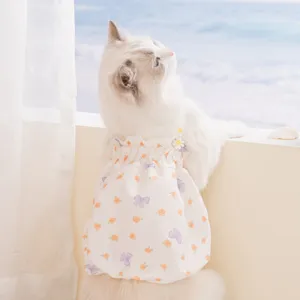 Robe d'Été Fine et Respirante à Imprimé Floral pour Animal de Compagnie Mignonne Jupe Princesse avec Nœud pour Chats Petits Chiens Vêtements