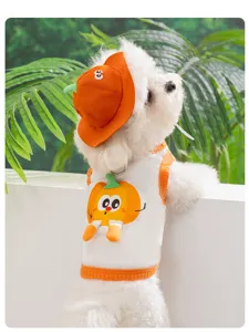 Lindo chaleco transpirable de verano para mascotas con sombrero de calabaza para perros.