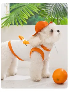 Conjunto de chaleco y gorro transpirable de verano para mascotas, diseño de fruta elegante.