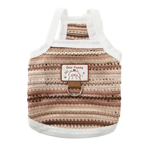 Breathable mesh pet clothes for small dogs, summer striped puppy strap vest with leash D-ring.