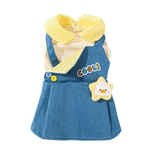 Grazioso vestito in denim per animali domestici cani gatti con colletto a quadri stile estivo.