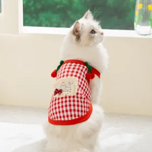 Lente zomer kleding voor katten ademend rood geruit kersen huisdier vest voor honden