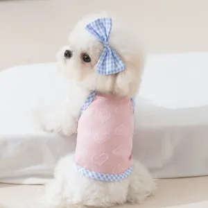 Cute dog clothes spring summer breathable heart embossed sling small dog pet apparel outfit