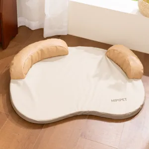 Comfortable washable pet dog bed with woven bolster, breathable summer pet sofa mat for cats.