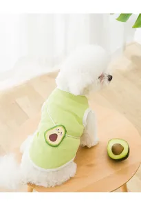 Cute avocado pet vest for small dogs and cats, breathable summer fruit sleeveless dog apparel.