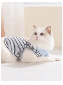 Cute striped cat vest with bib for spring and summer, breathable pet apparel for cats and small dogs.