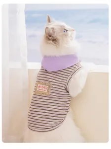Spring summer striped cat vest with collar breathable pet clothing for small cats and dogs