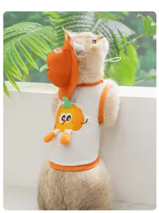 Cute cat vest with pumpkin hat spring summer breathable thin pet clothes for small dogs.