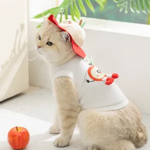 Cute cat vest and hat set for spring summer, lightweight breathable pet clothing for small dogs.