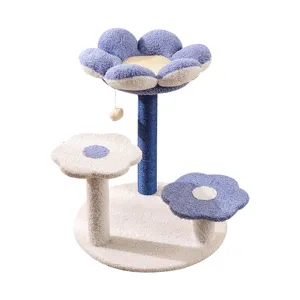 Cute Flower Cat Tree With Sisal Scratching Post Multi Tier Pet Toy Climbing Frame For Cats Rest And Play