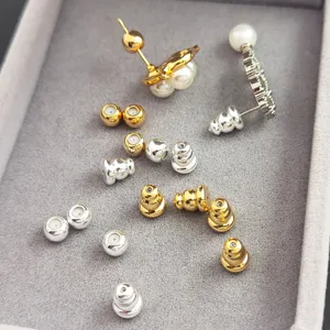 Fermoirs de Boucles d'Oreilles en Silicone Antidérapants Plaqués Or Argent Laiton Bouchons d'Oreilles Rond Balle DIY Fournitures Bijoux