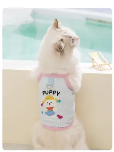 Cute breathable mesh cat clothes summer thin puppy sling vest with adorable watermelon puppy print detail.
