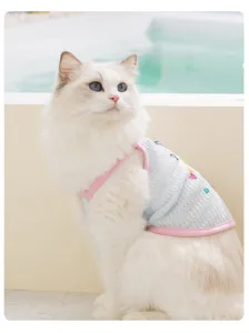 Detailed view of breathable mesh pet vest for cats and dogs, soft pink trim and summer style.