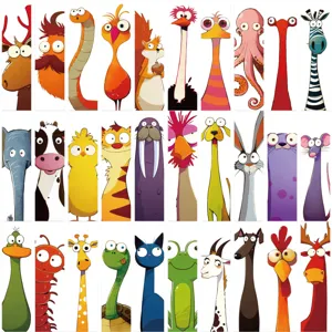 30 funny abstract cartoon animal bookmarks for reading, cute student gifts and school supplies.