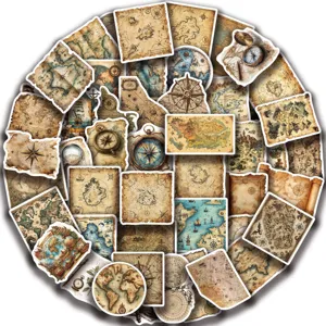 50 Pezzi Adesivi Mappa del Mondo Vintage Impermeabili Diario Viaggio Valigia DIY Set
