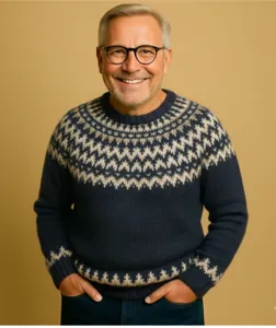 Classic Fair Isle crewneck sweater featuring cozy knit pattern and stylish ribbed cuffs.