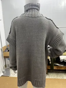 Γυναικές oversized πλεκτή ζιβάγκο μπλούζα σε γκρι, casual μακρυμάνικο τοπ πουλόβερ.