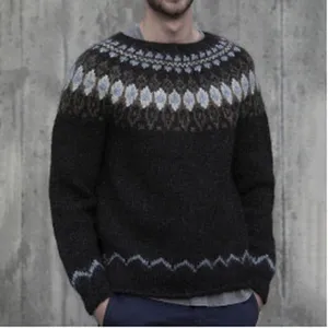 Classic Nordic pattern knit sweater casual crewneck long sleeve pullover winter fashion top.