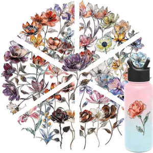 Floral PET stickers decorative waterproof metallic silver floral decals for crafts and DIY.
