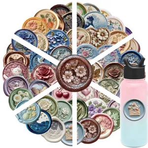 Set di adesivi PET con sigillo di cera goffrato 3D decorativo per diario custodia borraccia
