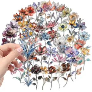 Close-up detail shot of exquisite PET floral stickers, showcasing brilliant metallic foil accents.