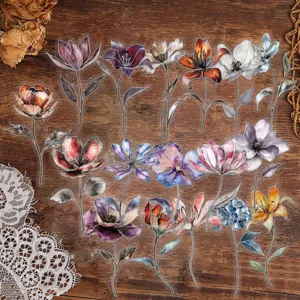 Metallic foil flower PET stickers for journaling, phone case, and DIY crafts decoration.