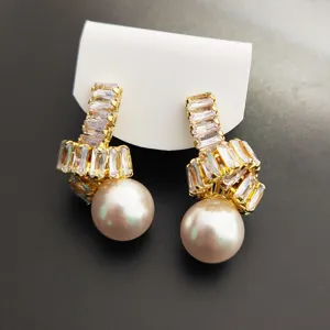 Boucles d'oreilles de luxe de niche française nœud zircon perle élégantes et douces boucles