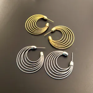 Boucles d'oreilles créoles multicouches pour femmes, élégantes boucles rondes dorées