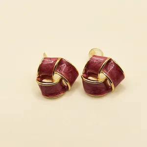 2024 Nouvelles Boucles d'Oreilles Géométriques Émaillées Rouges Style Niche Bijoux Mode