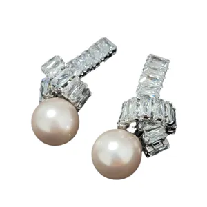 Boucles d'oreilles nœud zircon perle luxe discret français bijoux mode pour femme