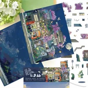4 Stk. Sommer Nacht Bushaltestelle 3D Miniatur Szene DIY Schicht Aufkleber Handwerk