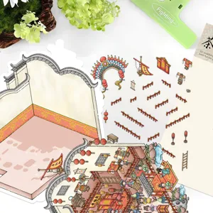 3D Chinese opera tea house DIY miniature scene sticker set creative handmade home decor item