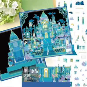 3pcs Silent Crystal Domain 3D miniature castle DIY sticker landscaping scene set for fun.