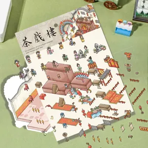 Details of 3D tea play house miniature scene stickers, perfect for creative DIY craft projects.
