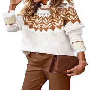 Womens colorblock crewneck sweater casual loose long sleeve knitwear winter pullover top