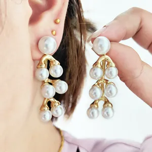 Boucles d'Oreilles Pendantes en Alliage et Perles Artificielles Vintage Baroque Or Argent Électroplaqué Géométrique Longue Frange Boucles d'Oreilles pour Femmes Élégant Banquet Fête Bijoux Cadeau