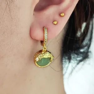 Boucles d'oreilles créoles dorées pierre verte rétro françaises élégantes bijoux de mode