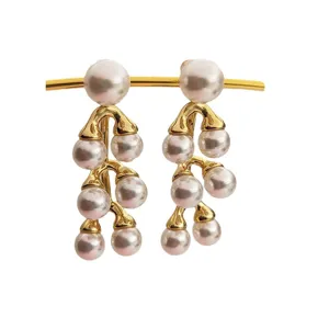 Boucles d'oreilles perles pendantes plaquées or style vintage élégants bijoux