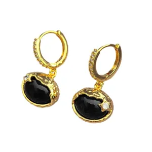 Boucles d'oreilles ovales irrégulières style rétro français en cuivre plaqué or fin