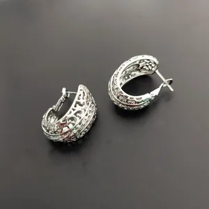 Boucles d'oreilles créoles creuses en métal argenté, style chinois design unique chic.