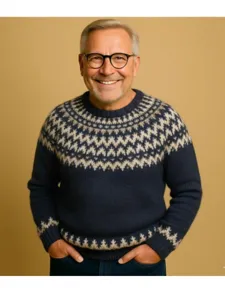 Classic Fair Isle Pattern Crew Neck Knit Sweater Main View Display Fashion Outfit