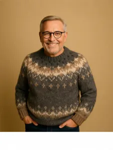 Men's Crewneck Fair Isle Patterned Knit Sweater Casual Long Sleeve Pullover Winter Top